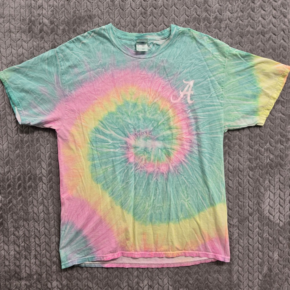 Alabama Crimson Tide Colortone Tie Dye Spiral T-Shirt Size Large Pastel‎ A Logo